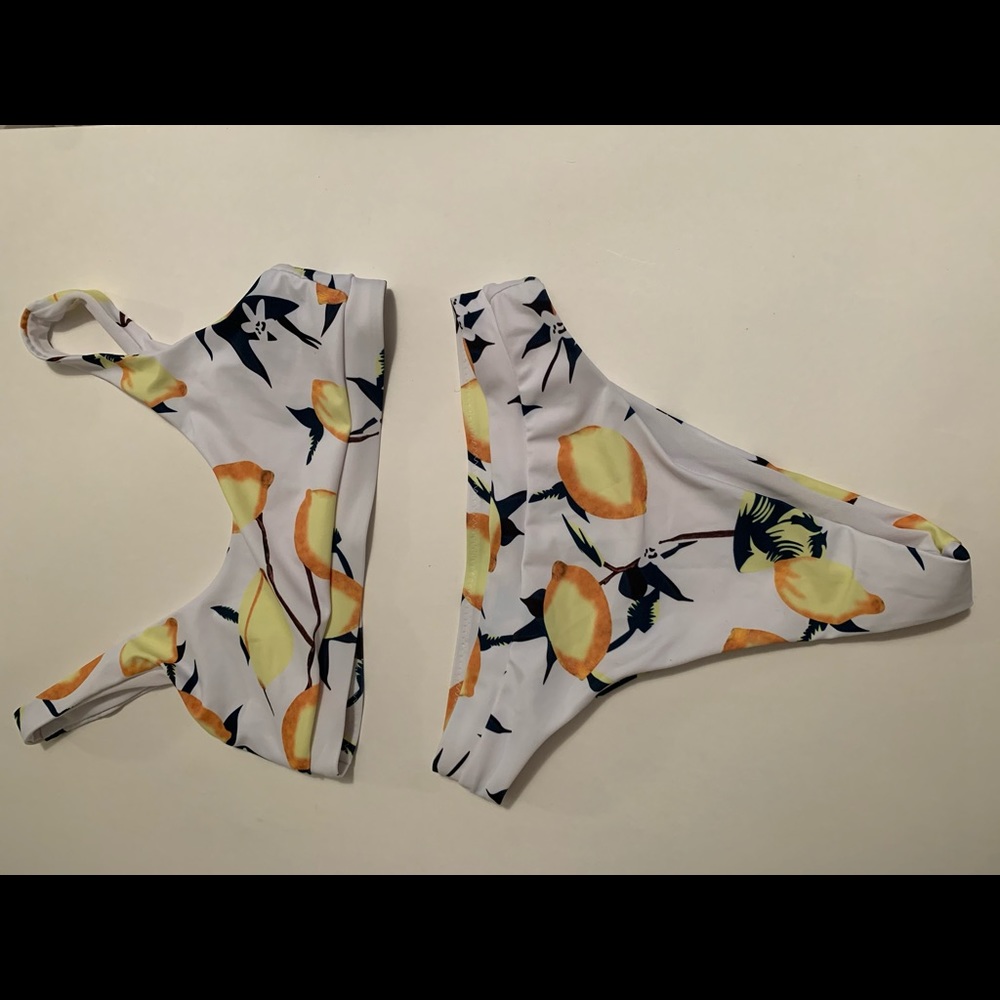 White Cheeky Two Piece Lemon Bikini Set